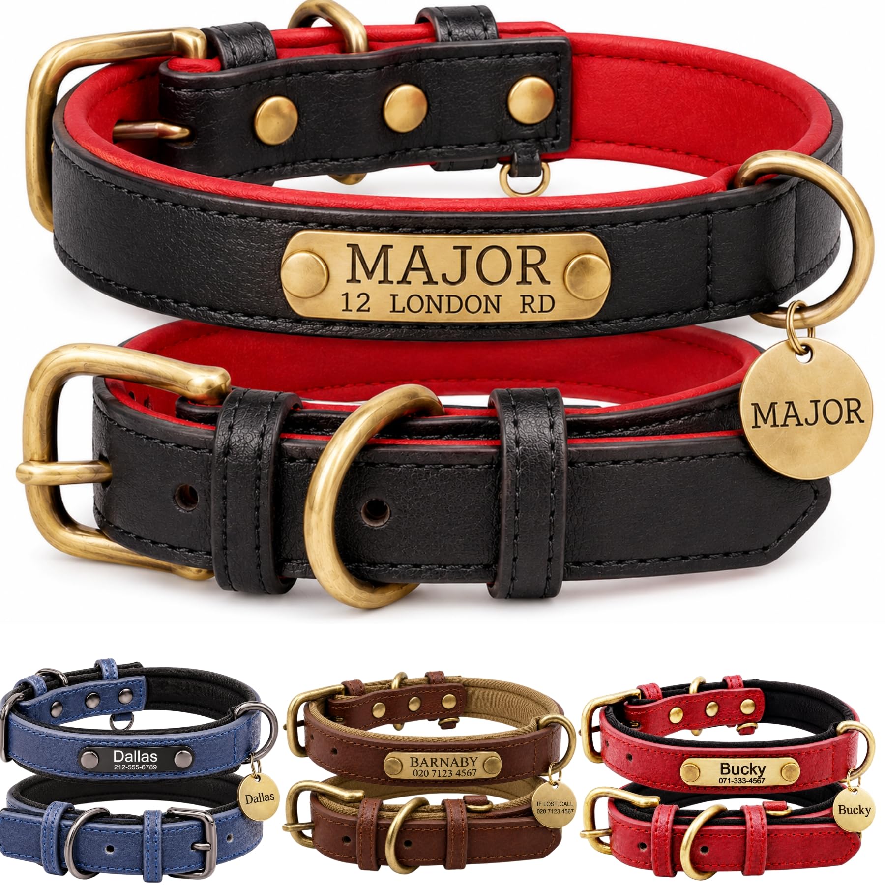 Personalised Leather Dog Collar with Engraved ID Name Plate, Adjustable Comfortable Fit for Small Medium and Large Dogs, Custom Puppy and Adult Dog Collar for Daily Walking — image 1