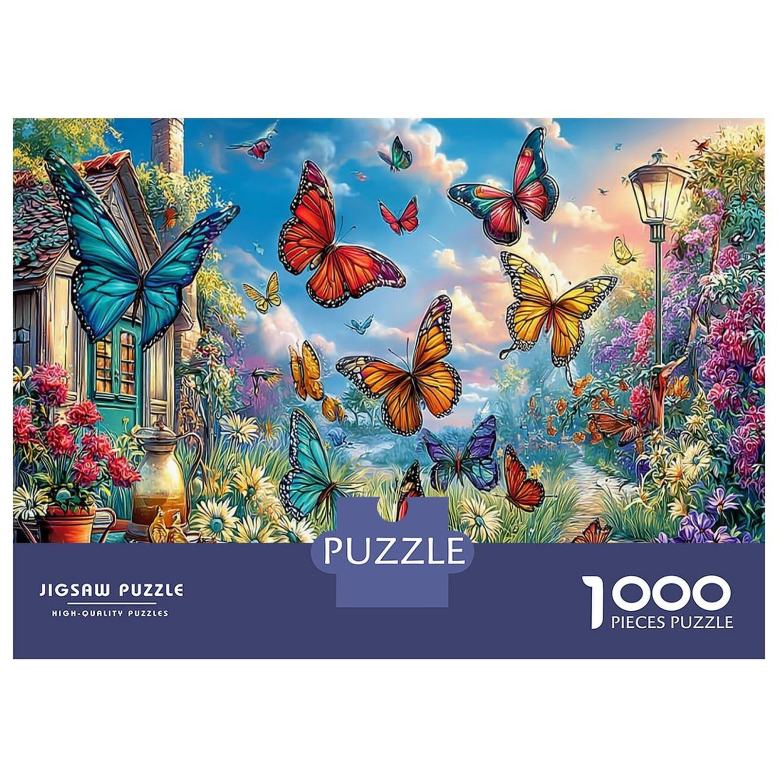Butterfly Swarm by Flower House 1000 Piece Jigsaw Puzzle Bundle Insect Art Classic Jigsaw Puzzle Thick Cardboard Teen Puzzle Fans 12-18 Logic Skill After-School Party Game Best Gift Lovers 52x38cm/100