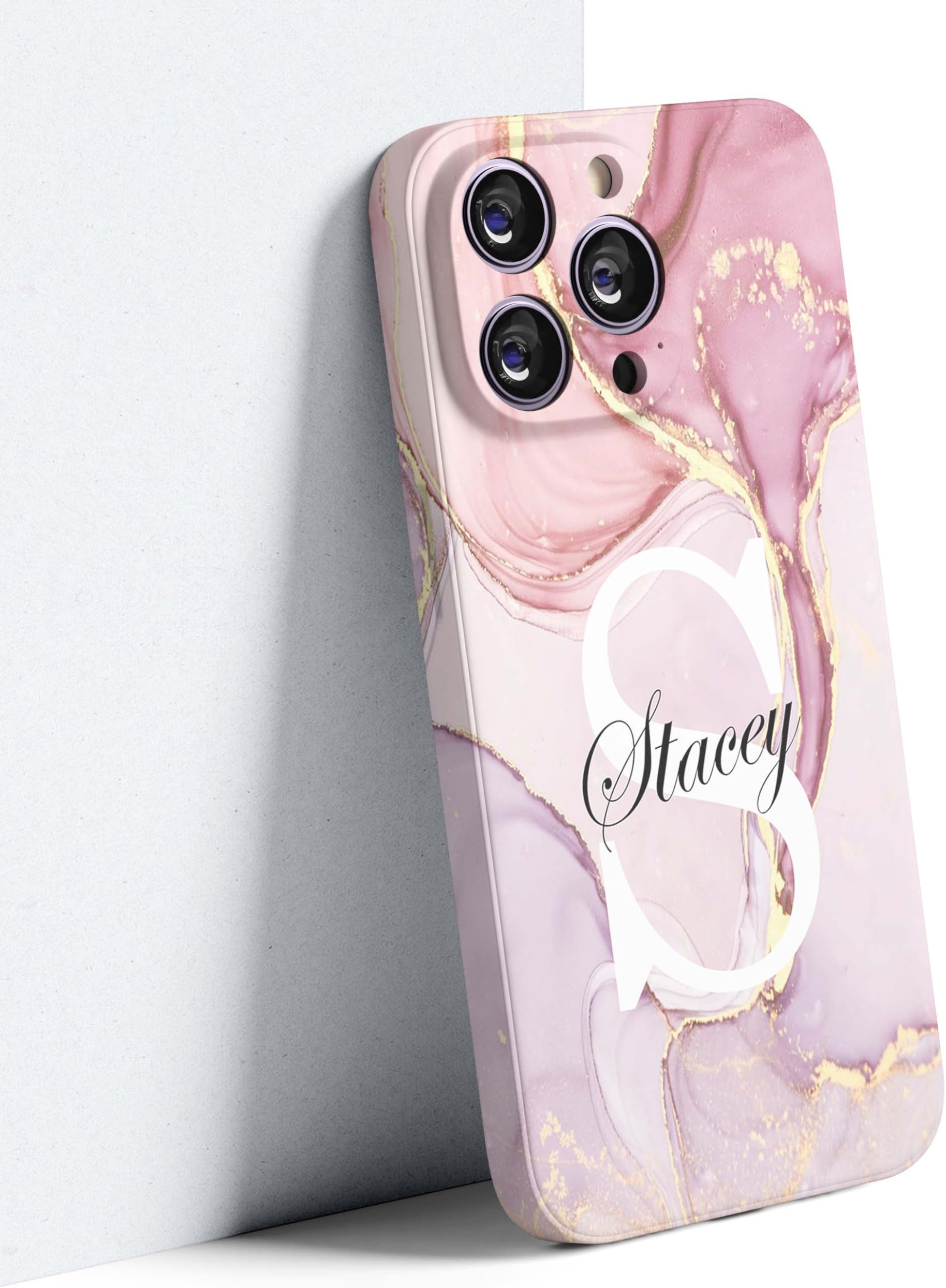 Personalised Phone Case For Apple iPhone 17, 16, 16e, 15, 14, Pro, Max, 13, 12, 11, X, XR, SE, 8, 7, 6, 5, Fully Printed 3D Customized Marble Text Cover, Custom Name TPU Silicon Cases (Rose Gold)