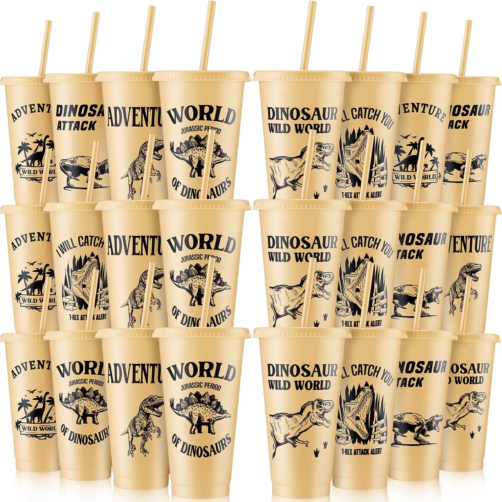 Mifoci 24 Pcs Dinosaur Cup with Lids and Straws Set 24 oz
