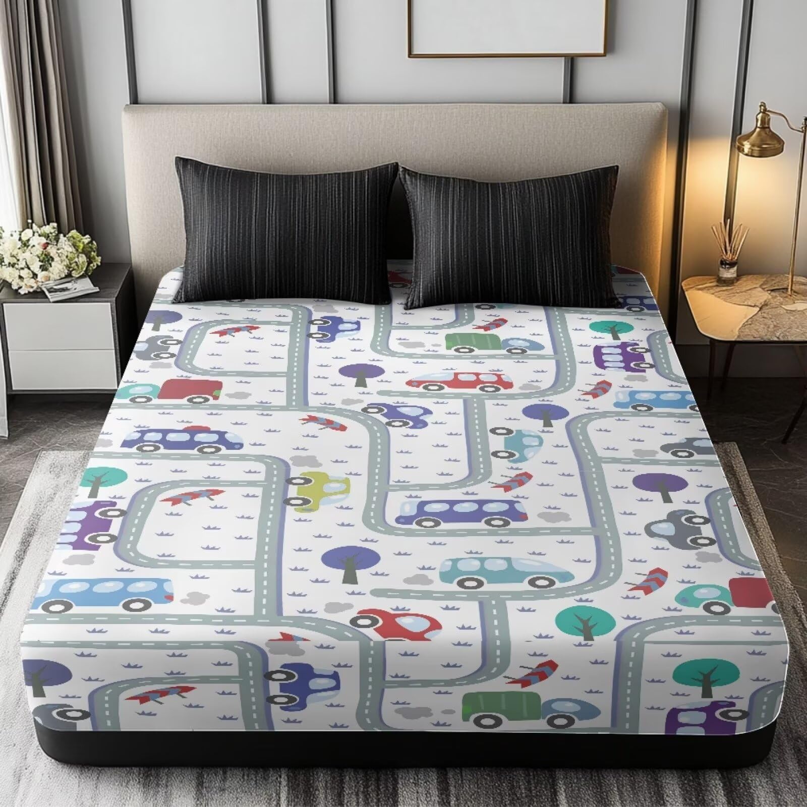 GLENLCWE Transportation Rail Car Fitted Sheet for Kids Boys Bedding Covers with All Round 16