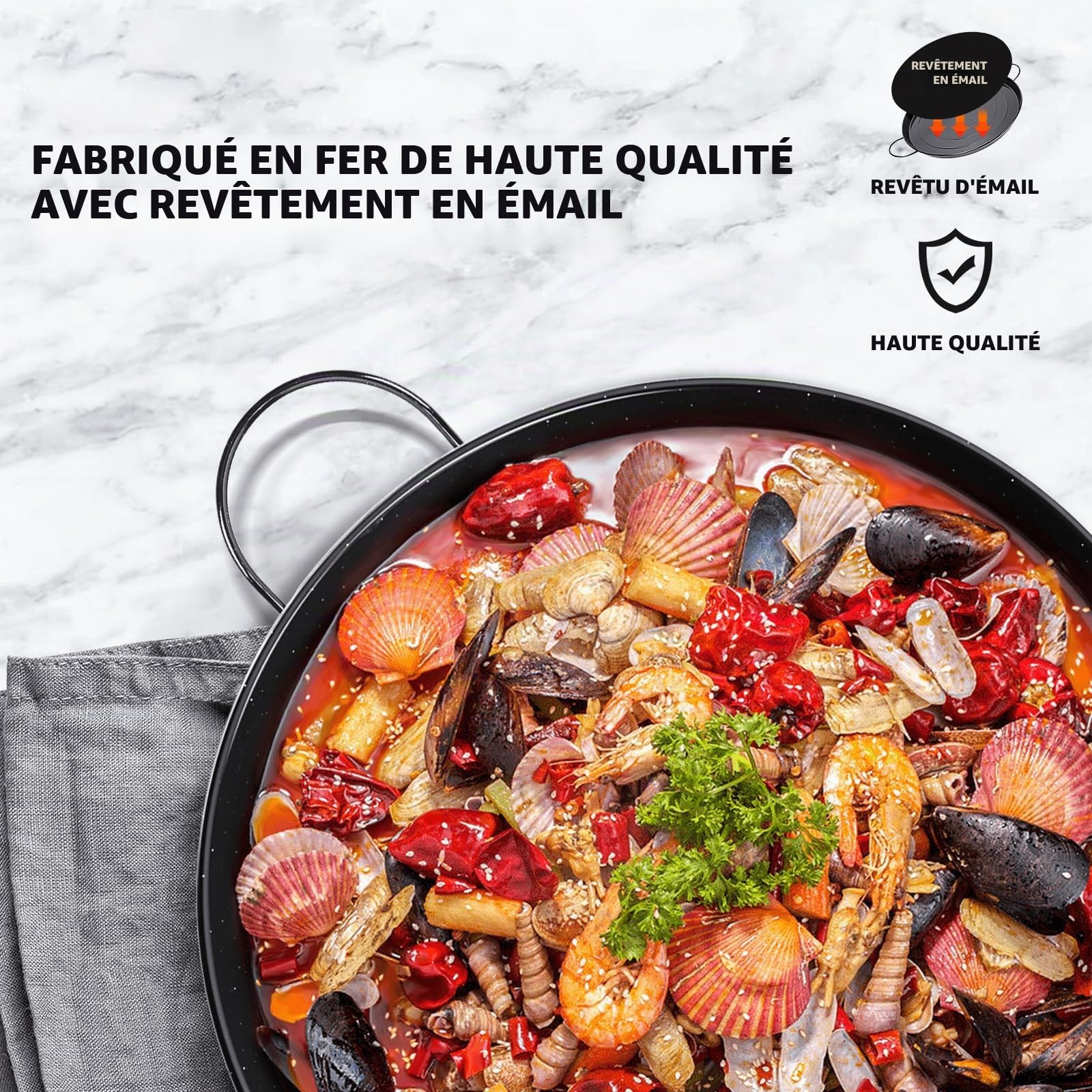 GFTIME Poêle à paella émaillée - 30 cm, antiadhésive, convient pour les cuisinières à gaz et électriques (pas à induction), parfaite pour les plats méditerranéens et espagnols, 4 portions