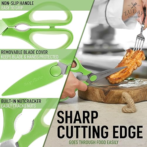 Miniatura 4 de Zulay Kitchen Tijeras de cocina de acero inoxidable ultra afiladas con cubierta protectora, tijeras multiusos para alimentos y carne para aves,