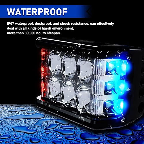 Miniatura 8 de 2 unidades de luces LED blancas DRL de 4 pulgadas, disparador lateral con rojo y azul estroboscópico intermitente de doble color, cubos LED de