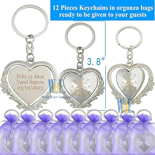 Miniatura 2 de 12 piezas personalizados Quinceañera Party Favores Recuerdos Para Quinceañera Corazón llaveros Dulce 16 Quinceañera (Púrpura)