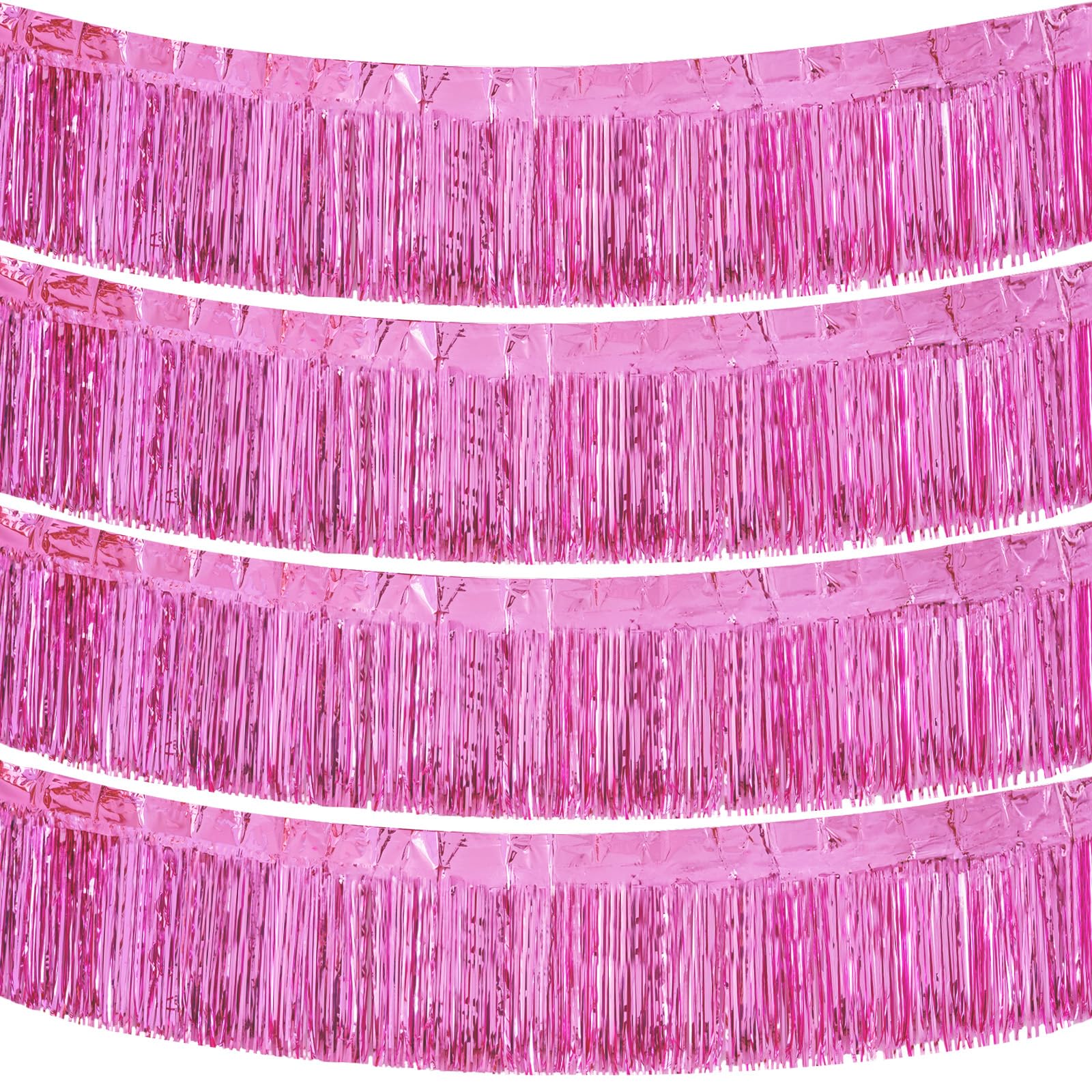 G2PLUS 4PCS Light Pink Fringe Garland: 3m Sparkly Tinsel Garland, 30cm Foil Fringe Banner Decorations for Table, Birthday Party, Baby Shower