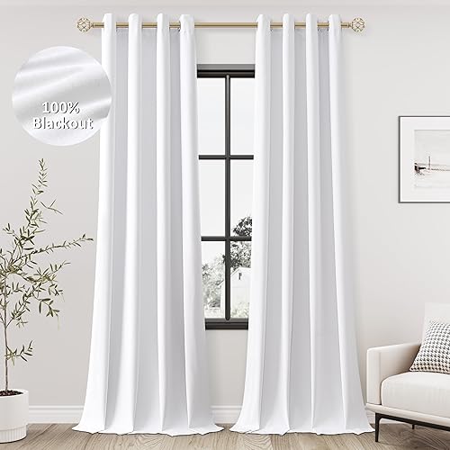 Miniatura 26 de Cream Linen Blackout Curtains 96 Length 2 Panels Set for Living Room Bedroom, 100% Black Out Thermal Insulated Linen Drapes, Room Darkening Grommet