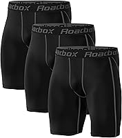 Roadbox Men's Compression Shorts 3 Pack - Breathable Spandex Boxer Briefs for Running, Gym Workouts & Athletic Base Layer