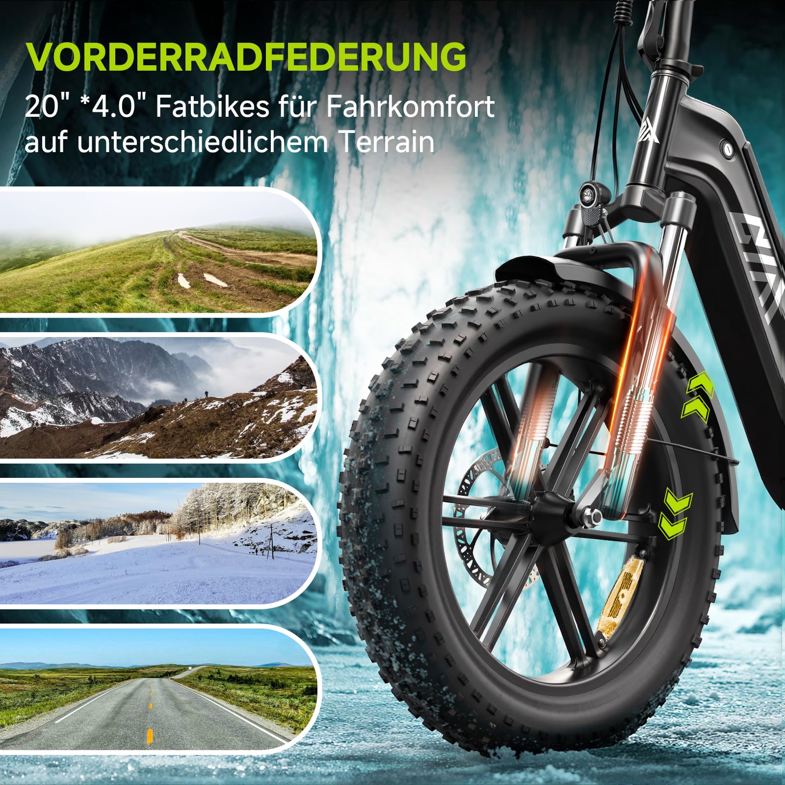 TST Klapprad E-Bike für Damen und Herren mit App-Steuerung & Federung, 20" Klappfahrrad E Bikes Fatbike All-Terrain Elektrofahrrad 250W Motor 48V 15Ah Akku, 40KM Reichweite 25Km/h Ebike