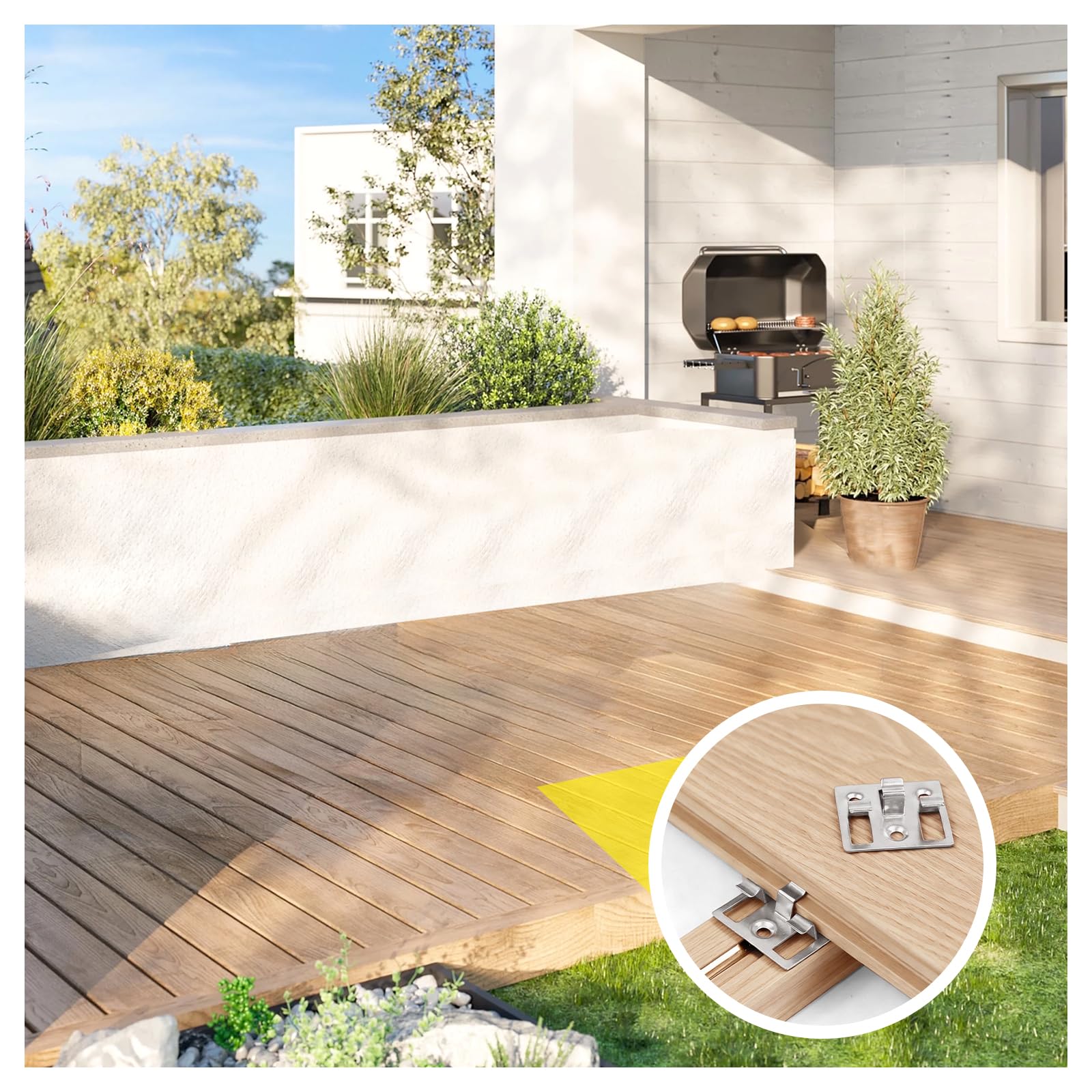 100 Stück WPC Dielen Befestigungsclips Edelstahl Terrassenclips Verbund-Terrassen-Clips Versteckte Abstandhalter, Terrassenbefestigung für WPC/BPC Terrassendielen (Silber, Spalt 3mm, Höhe 7mm)
