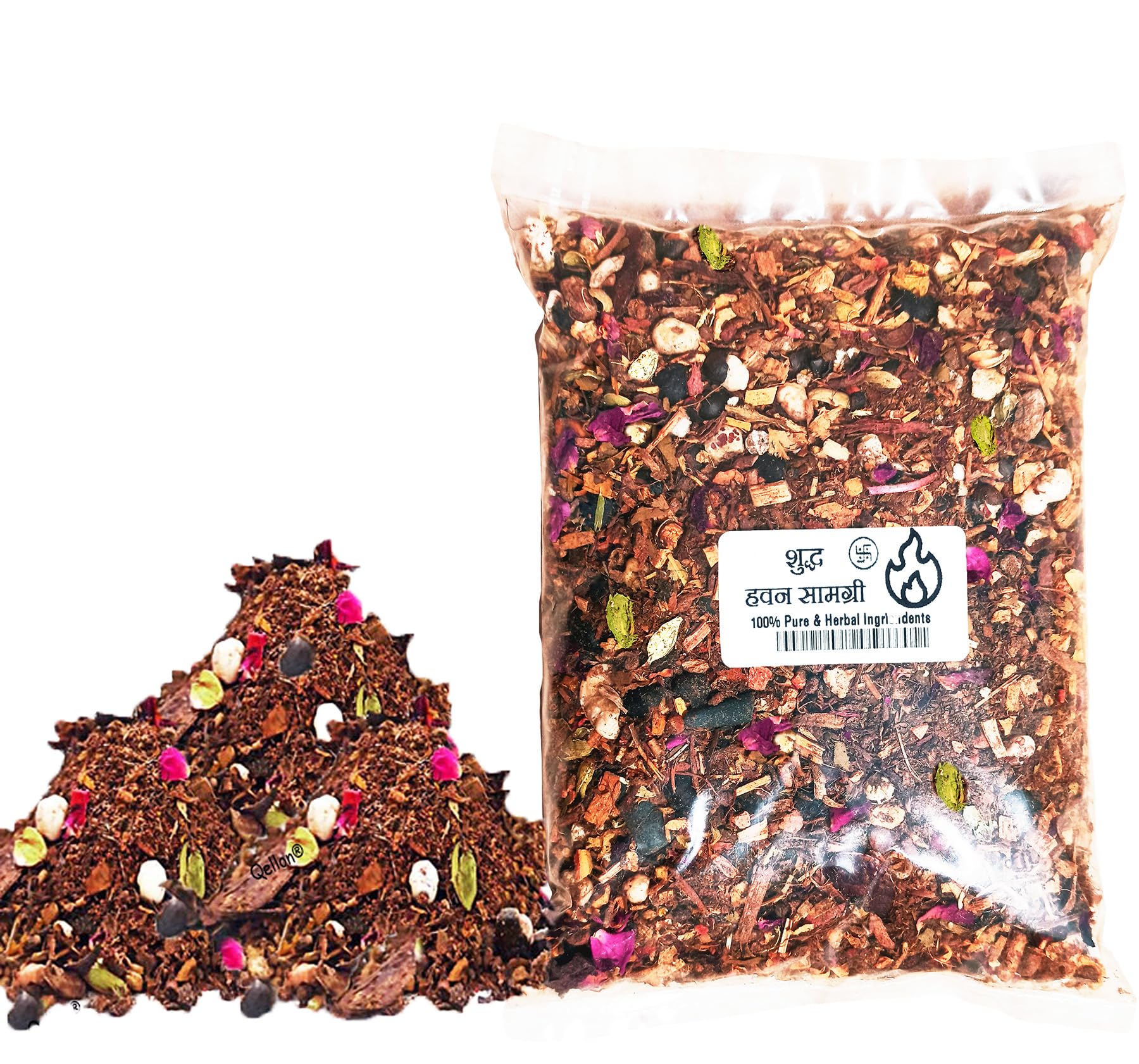 Sudh Havan Samagri 1/2 Kilogram Hawan Samagri 500 Gram |100% Pure and Natural | Mixture of Various Dried Herbal Roots and Leaves for Vedic Yagya Pujan. Hawan Worship Pooja Samagri by Qellon