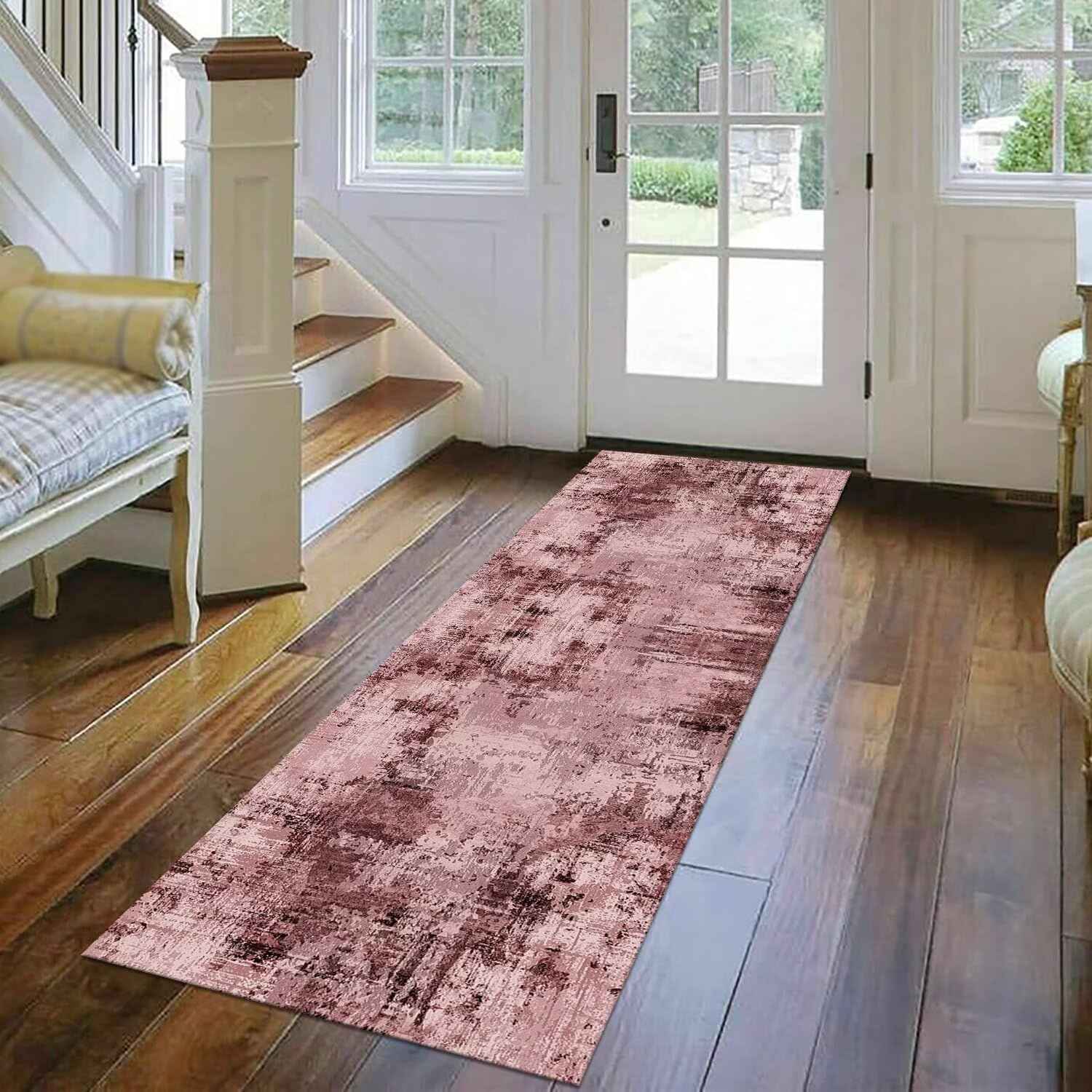 Tapis de Passage Antiderapant Tapisdécoration Rouge Clair Noir Tapis de Cuisine Lavable 60X240CM Tapis de Couloir Anti-Taches d'entrée intérieurs Chambre Paillassons Salon Tapismodernes