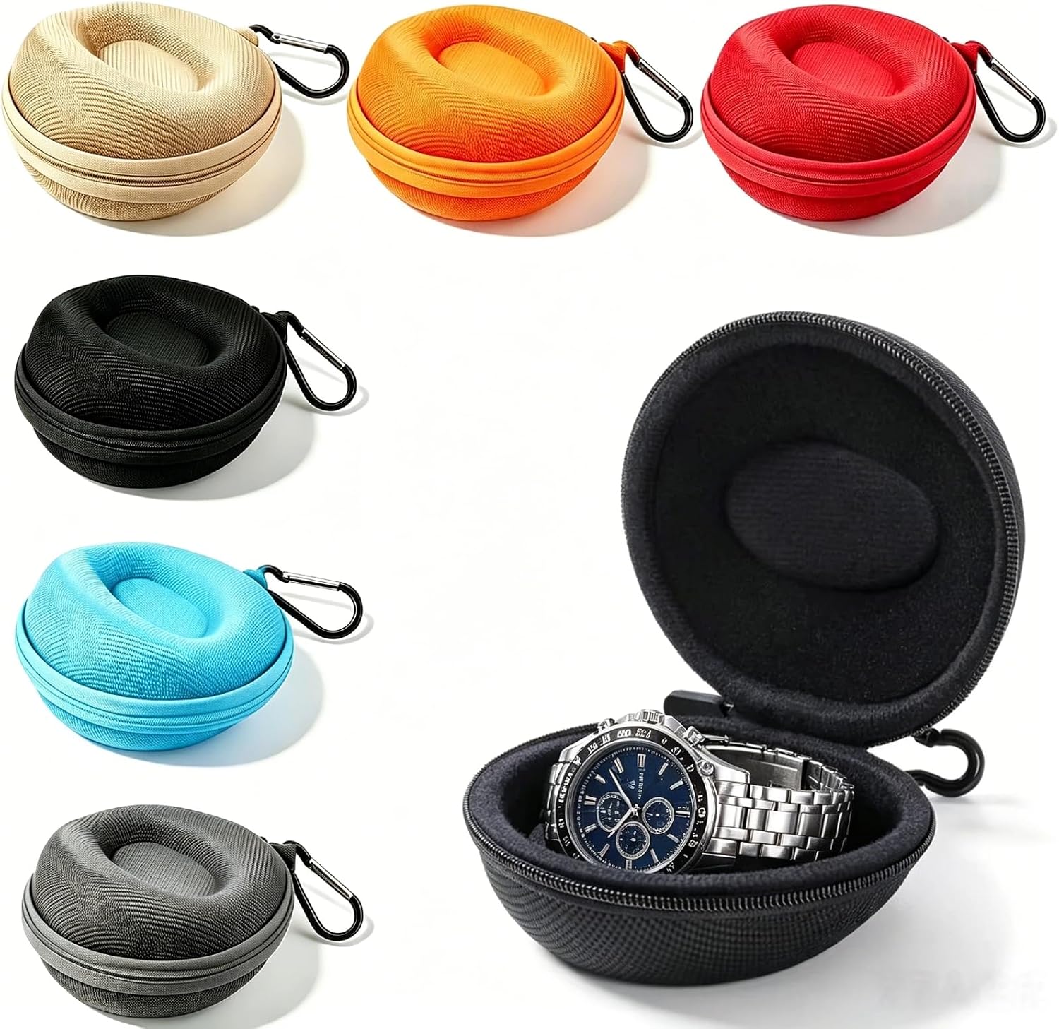 6Pack Travel Watch Cases, Premium EVA Single Watch Storage Box for Men & Women, Wristwatches Smart Watches Display, 6 Colors