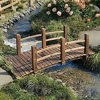 EPICOZY Carbonized Wooden Garden Bridge - Arched Footbridge with Railings, 530 lbs Capacity for Pond, Creek, Yard Decor