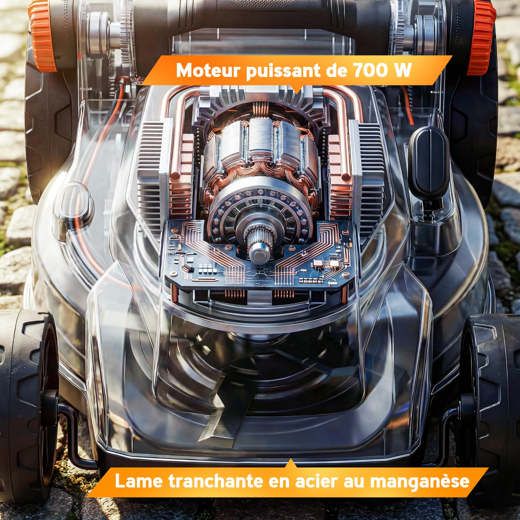 Outsunny Tondeuse à Gazon sans Fil 18V x2 - Moteur Brushless 700W, 2x4.0Ah Batteries pour 400m², Largeur 34cm, 6 Hauteurs 25-75mm, Mulching Silencieux, Gris Clair