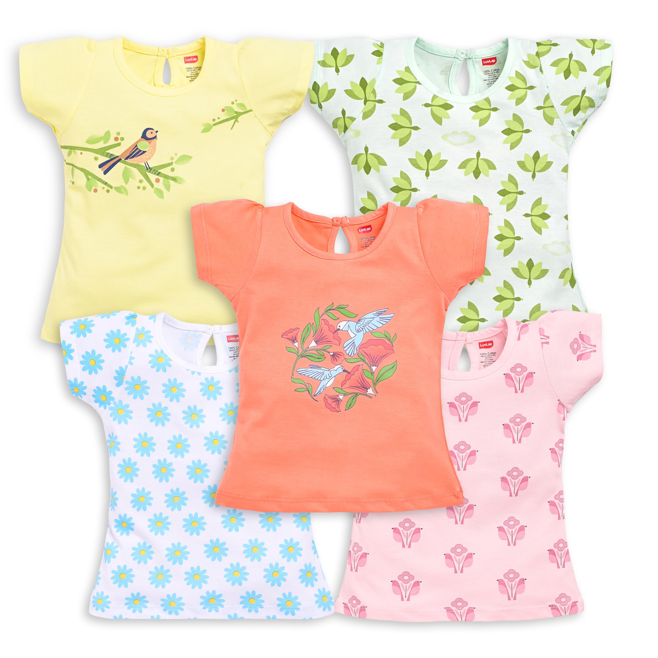 Baby Girls 100% Cotton Half Sleeve Girls Top Pack of 5