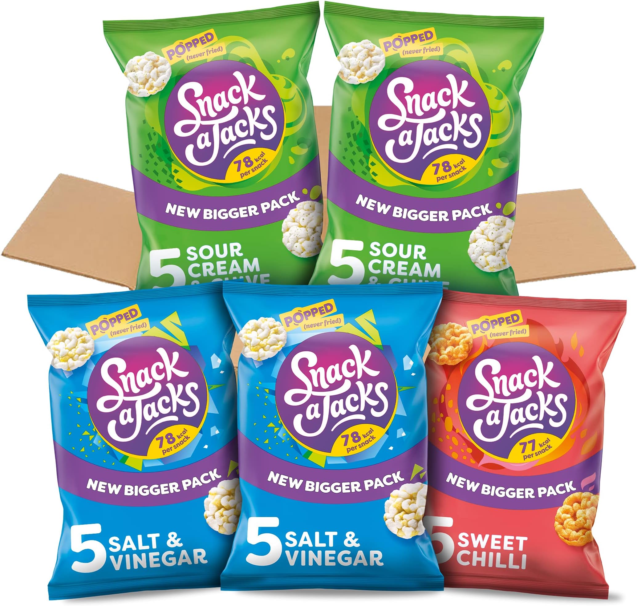 Snack-a-Jack Better For You Rice Cake Variety Box (25 packs) Sour Cream & Chive, Sweet Chilli and Salt & Vinegar