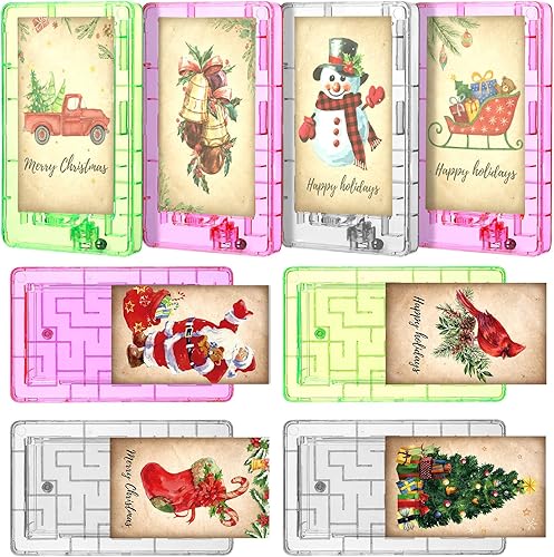 Hiboom Juego de 8 tarjetas de regalo de rompecabezas de laberinto de Navidad, tarjetero de plástico para tarjetas, caja de tarjetas de laberinto,