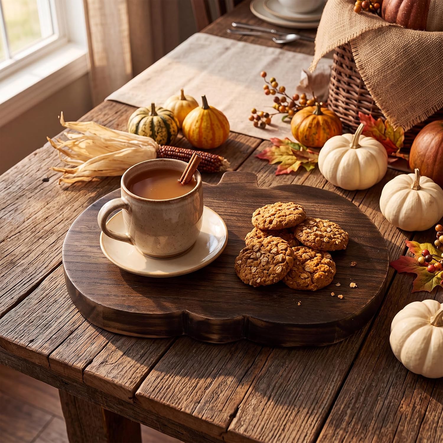 Wood Riser for Kitchen Counter Large Wood Pumpkin Tray, 12" x 9.5"