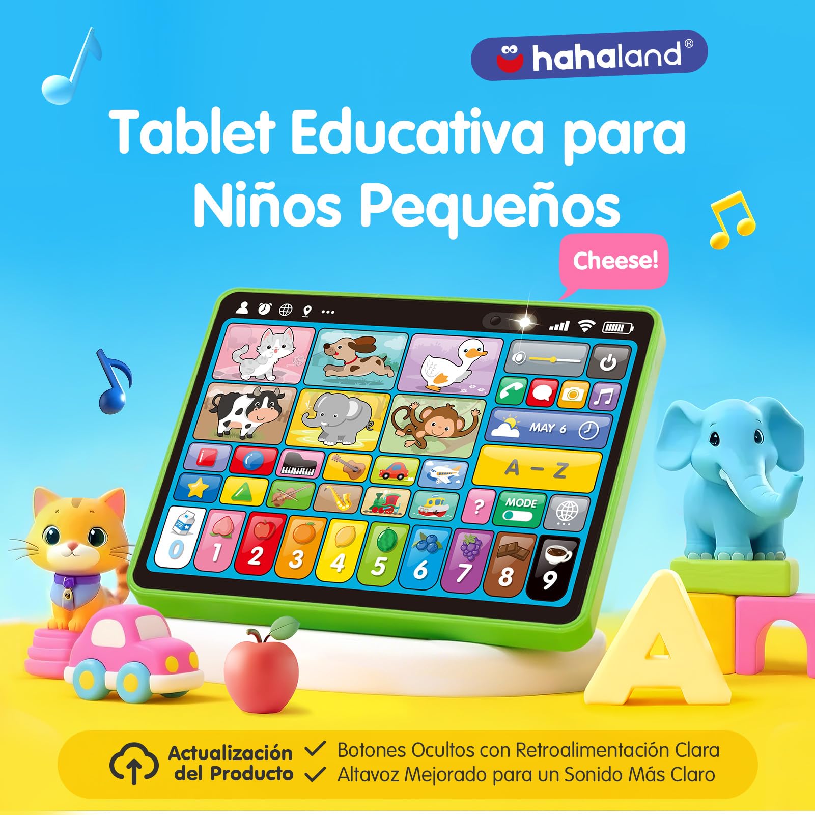 hahaland Tablet para Niños 1 2 años - Musical Panel Educativo Que enseñan Animales, Letras, Números - Tablet Infantil Juguetes Interactivos para niños 2 años - Versión 5 Idiomas