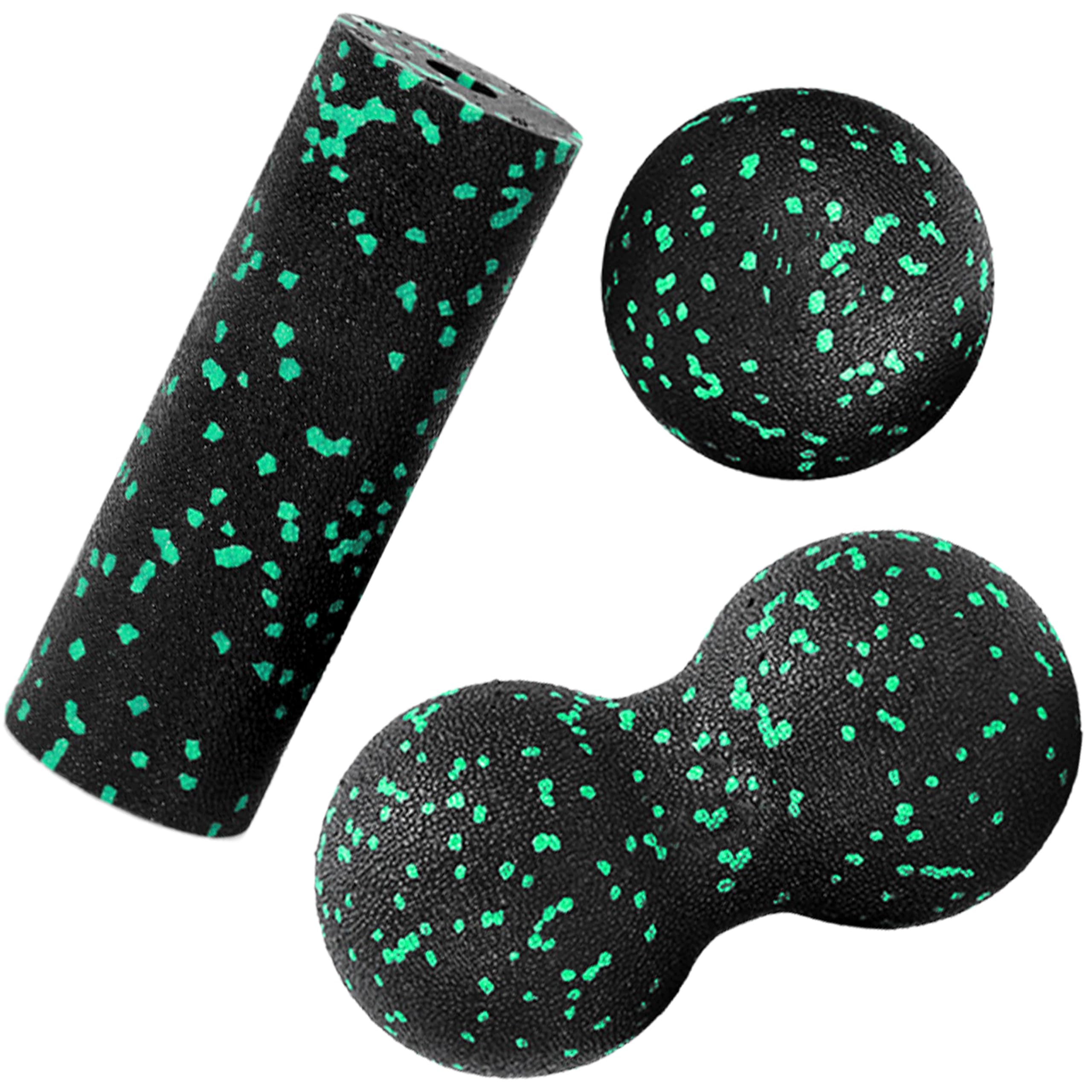 KRUMAD Set per massaggio fasciale – Roller, duoball e palla EPP, ideale per massaggi muscolari, schiena, colonna vertebrale e gambe, accessori per yoga, pilates e allenamento di mobilitazione