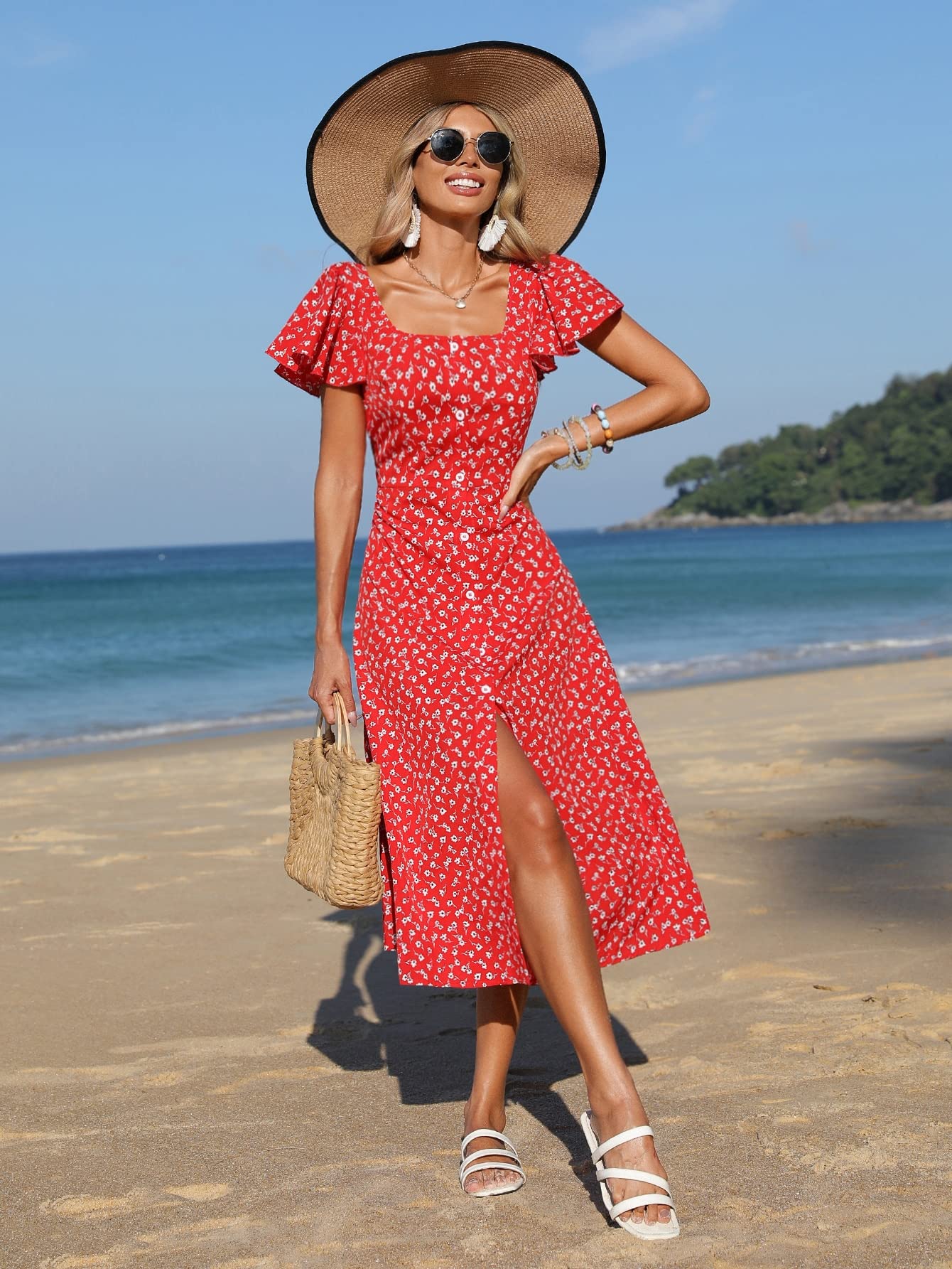 Vestido Midi Con Estampado Floral Multicolor, Mangas Abullonadas Y Espalda Anudada De Yours