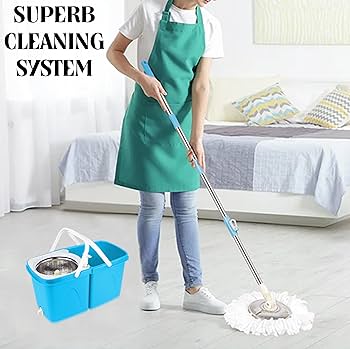 ARSUK Spin Mop Head Base Handle With 2 Microfibers Head Refills U2013 Stainless Steel Mops Stick/Rod/Pole Replacement For 360° Spin Buckets Systems, Universal Mop Handle For Floor Cleaning