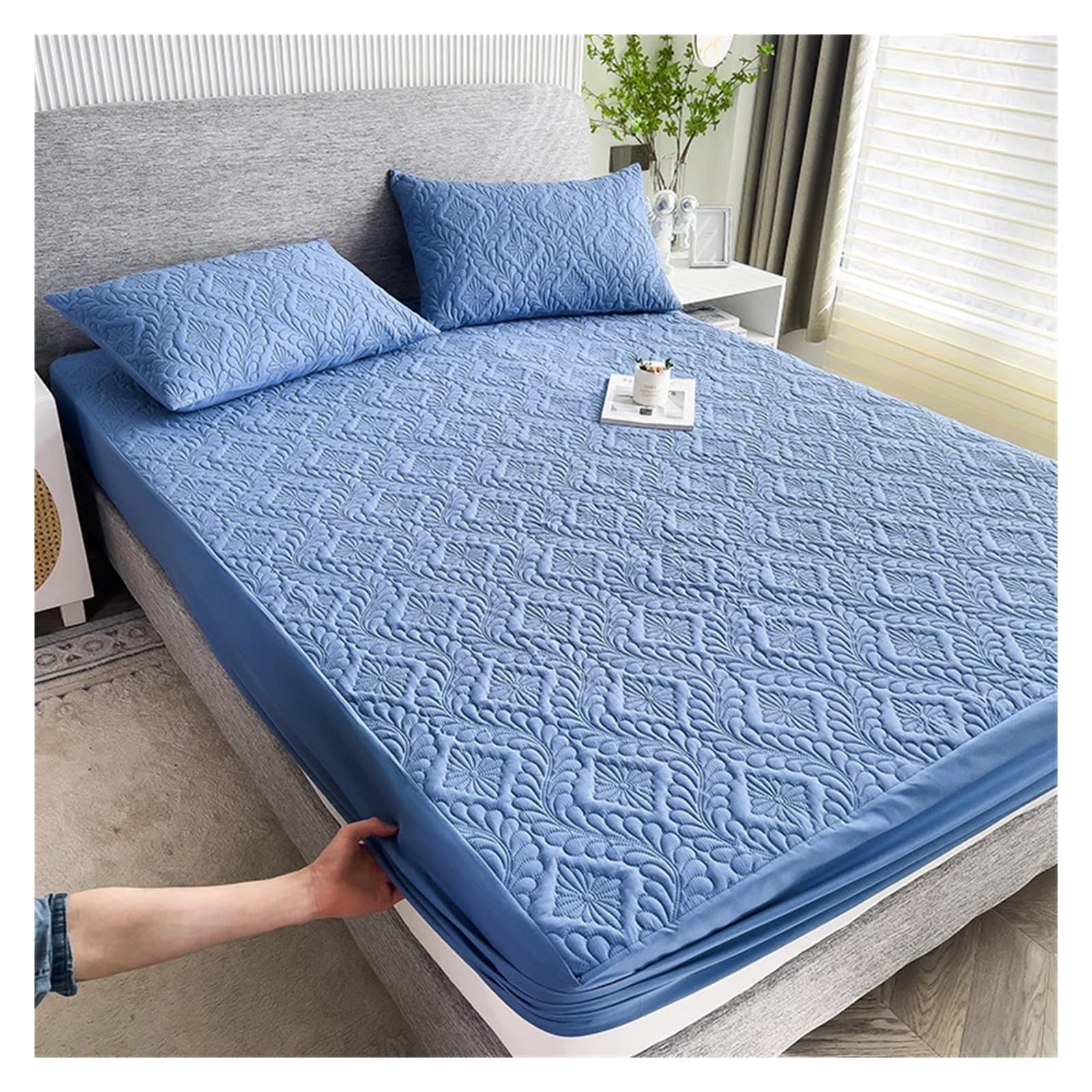 YGLEEULI Mattress Protector Waterproof Mattress Protector Thicken Fitted Bed Sheet Breathable Noiseless Mattress Pad for Twin Double Size Beds(Twin 39x74x12 inch)