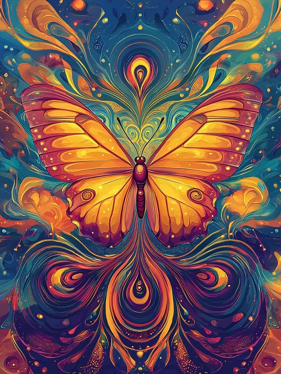 Abstrakter Schmetterling Malen Nach Zahlen Erwachsene, 80x100cm c-363 | Malen nach Zahlen Erwachsene Leinwand Kit, DIY Handgemalt Ölgemälde Set mit 3-Pinseln und Acrylfarbe für Wanddeko,Ohne Rahmen