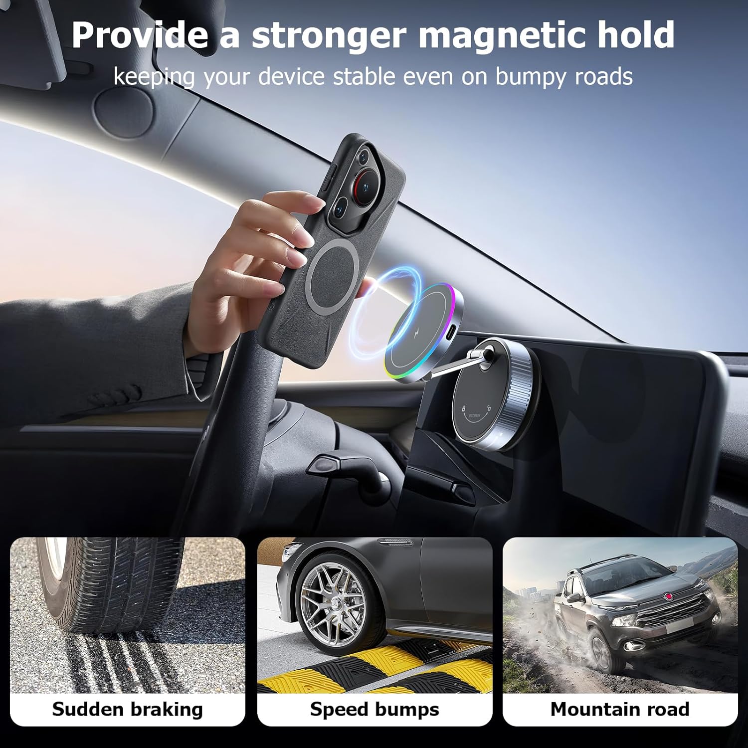 MagSafe Car Mount Charger 15W, Magnetic Wireless Car Charger with Vacuum Suction Cup, Strong Magnet Phone Holder for Dashboard, Compatible with iPhone 12-17 Pro Max & Android - Image 5