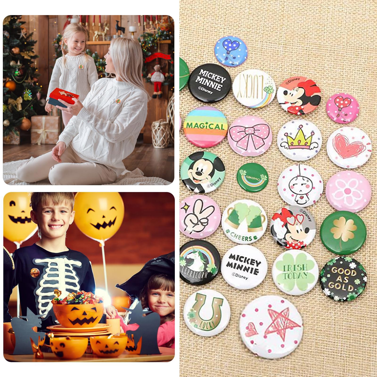 100 pezzi Kit Badge per Button Making Machine, Spille Fai da Te, Spilli Distintivi, per Button Artigianato Fai da Te Tra Cui Coperture in Metallo e Pellicola Trasparente - Fondo di ferro