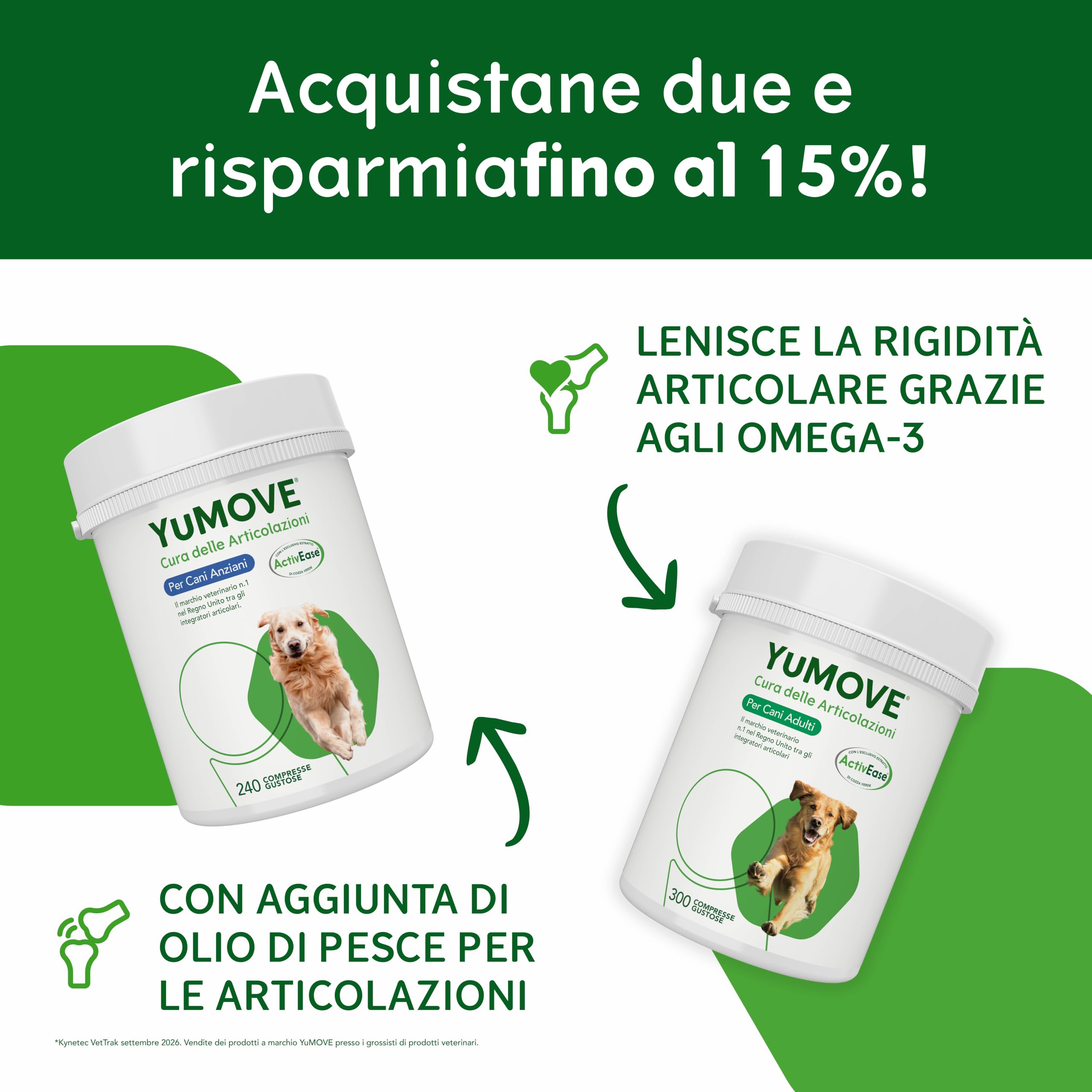 YuMOVE Joint Care Cani Articolazioni Senior + Adulto Superpack - Pack 240+300 Compresse - ActivEase Cozza Verde - Glucosamina & Condroitina - Supporto Cane Quotidiano Tutte Le Razze Completo