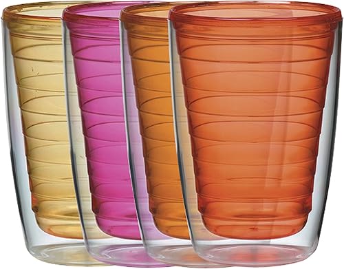 Boston Warehouse Vasos de plástico aislados, 16 onzas, juego de 4, colección Sunset