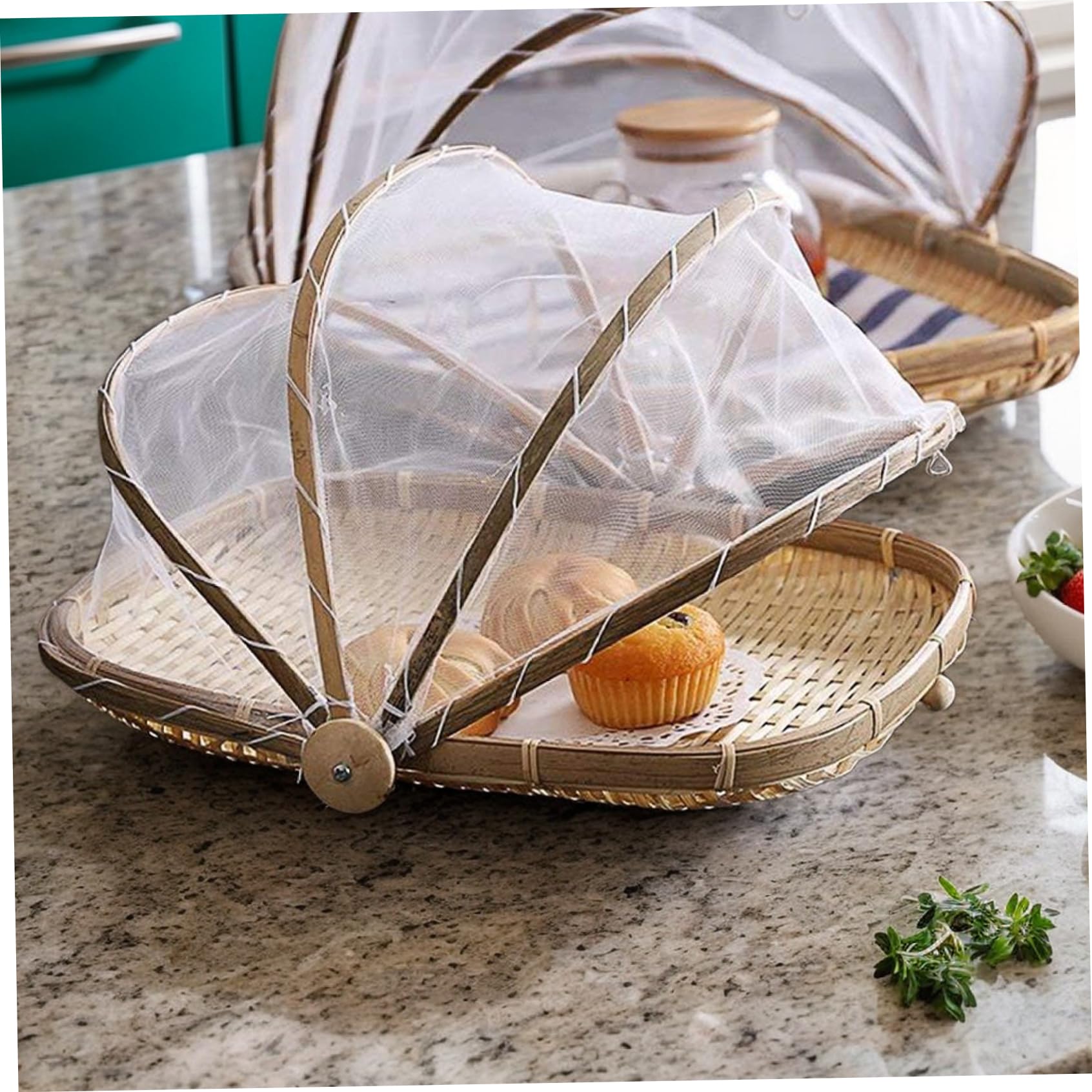 Tenda alimentare, 2 pezzi in gambo a maglie di bambù con copertura regolabile, coperture multiuso 13 pollici/18 pollici per essiccarsi, servire, preservare e altro ancora