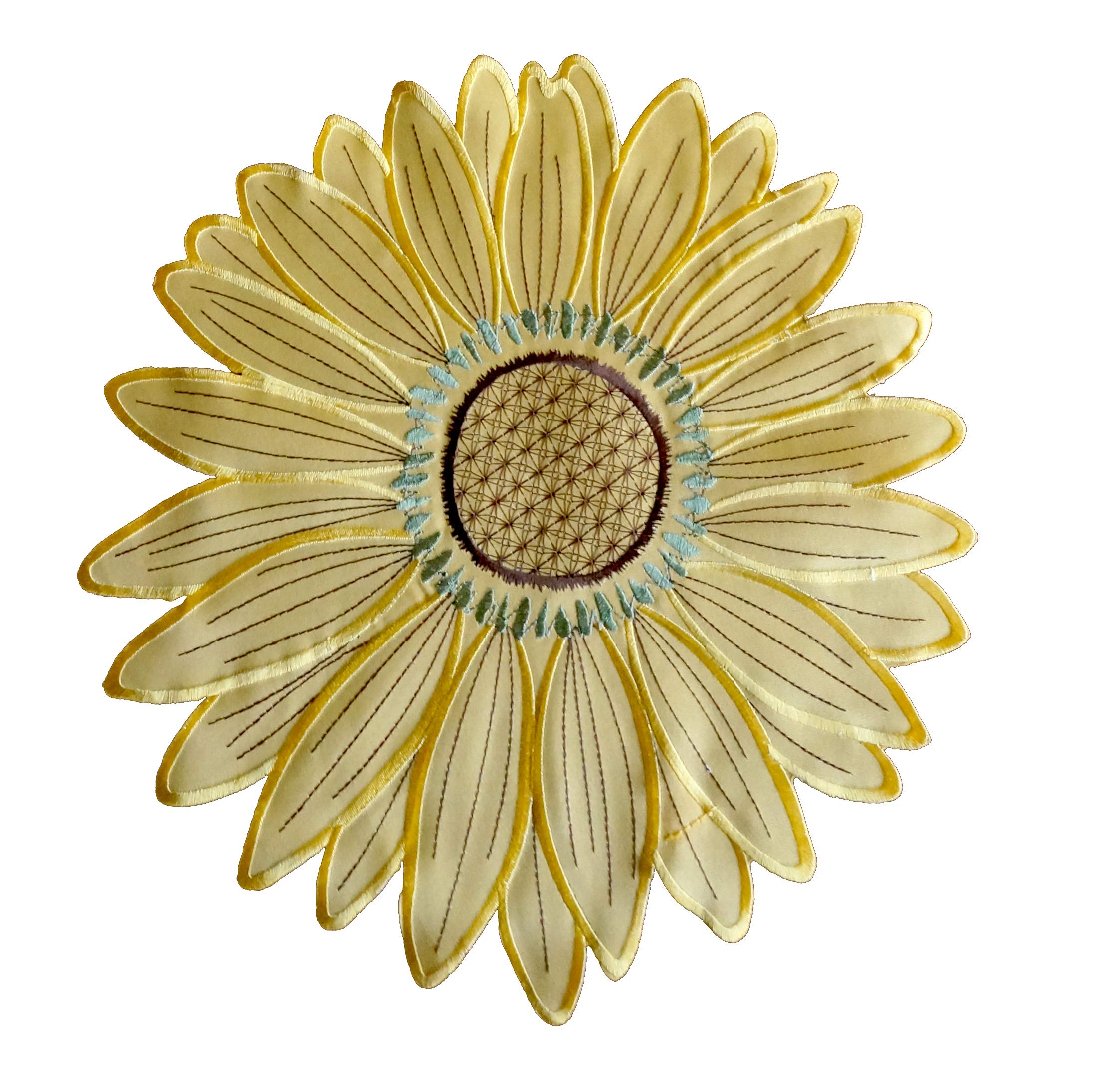GRANDDECO Spring Summer Sunflower Placemats Set of 4 Embroidered Cutwork Sunflower and Yellow Fabric Table Doily for Summer Holiday Parties Coffee Table Decoration Placemats 14" Set of 4