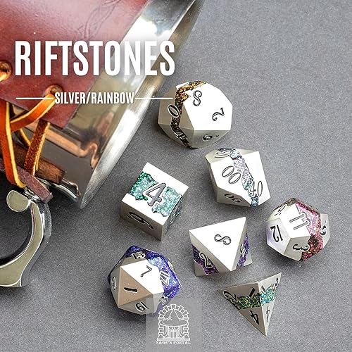 Miniatura 7 de Sage's Portal Juego de dados poliédricos de metal Riftstone DND de 7 piezas para DND TTRPG Dungeons and Dragons Pathfinder - Juego de dados de
