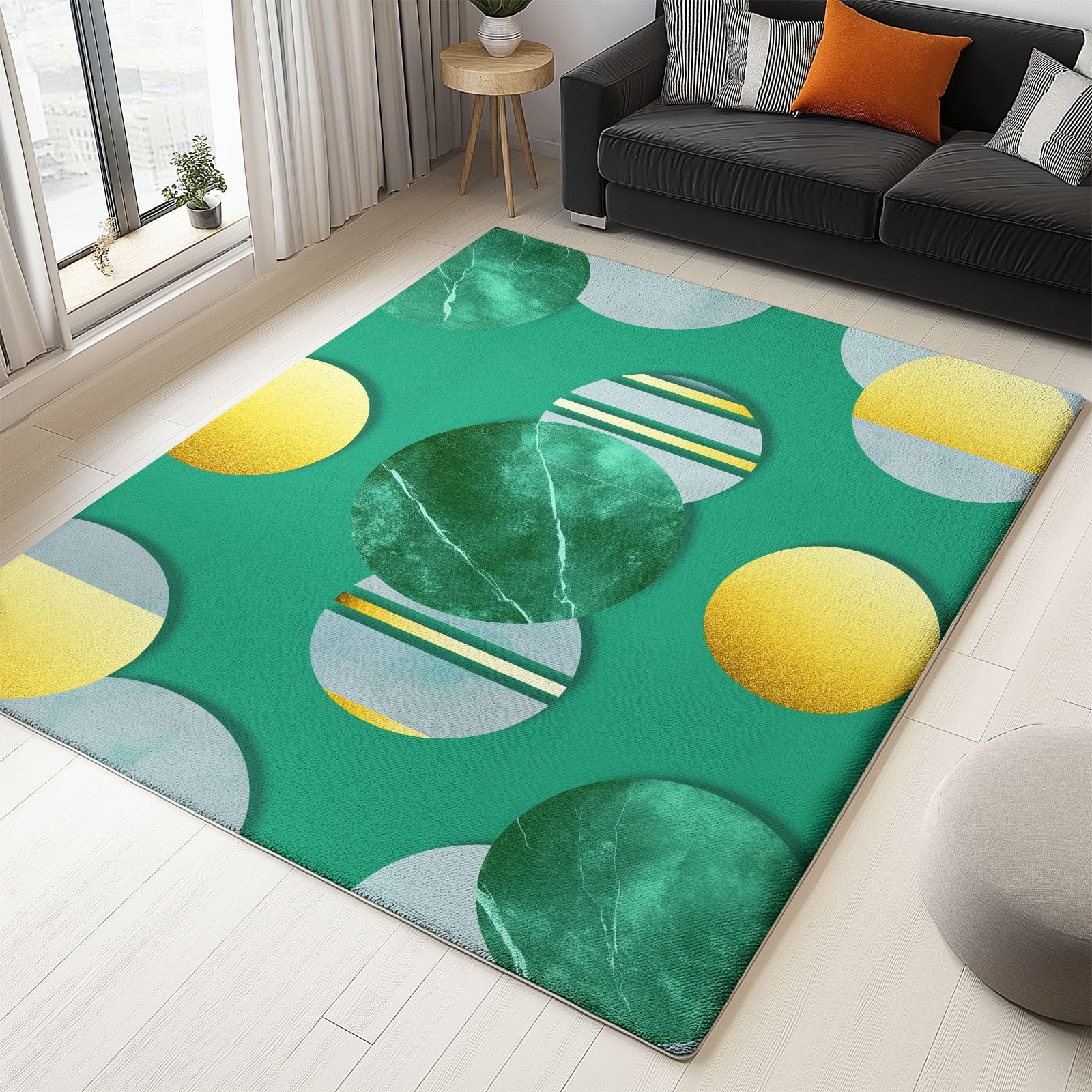 Dywan do salonu 80 x 150 cm Złota folia geometryczne paski można prać w pralce, antypoślizgowy, dywan do pokoju dziecięcego sypialnia biuro krótkie włosy, zielony