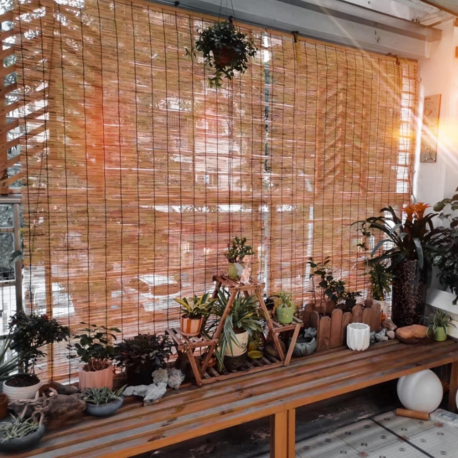 Store Enrouleur en Bambou Naturel,utilisés pour Fenêtres,Rideau De Roseau Extérieur,Stores Romains,Pare-Soleil,Largeur 90cm 150cm,Isolation Thermique,Store À Rouleau,W×H-135x260cm/53x102in