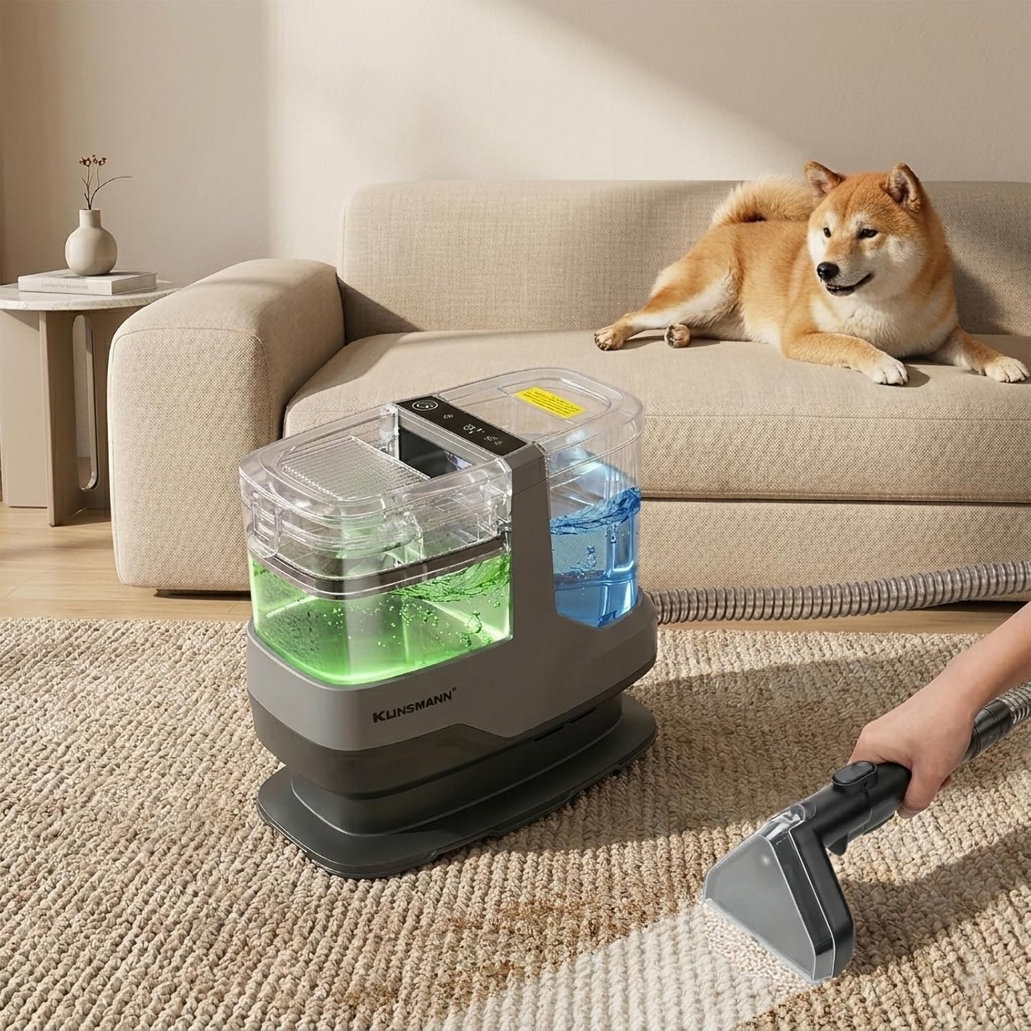 Couch & Upholstery Cleaner Machine, Portable Carpet Shampooer Machine with 17KPa Powerful Suction, Dual Brush Heads for Deep Cleaning Car Seat, Rug, Furniture, Stairs, Sofa, Spot & Pet Mess, Black