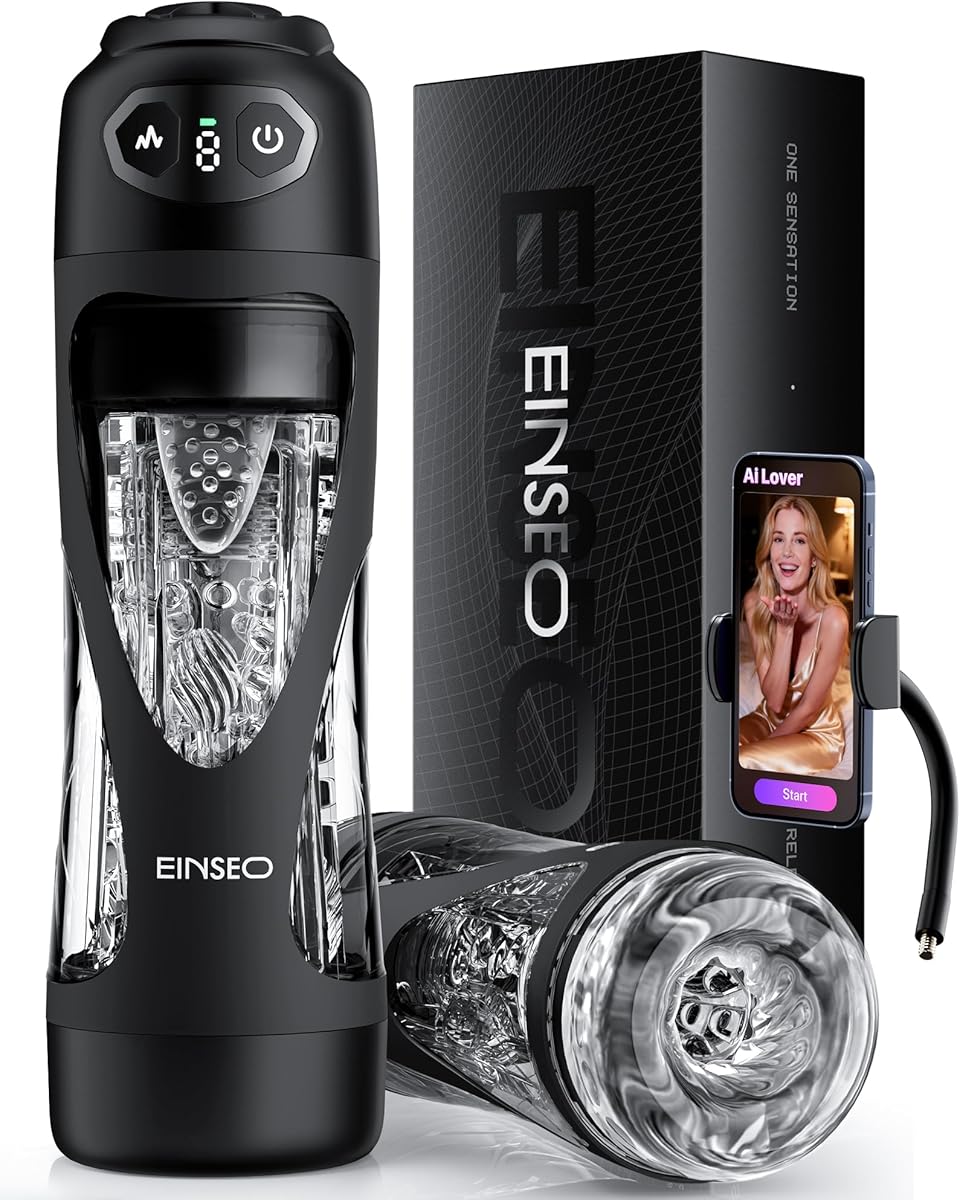 EINSEO Sucking Male Masturbator with 7.1" Deep Sleeve, AI Sync Sex Toys for Men 7-Speeds Suction & Vibration, Licking Pocket Pussy with Phone Holder Male Stroker Custom Penis Pump Blowjob Adult Toys