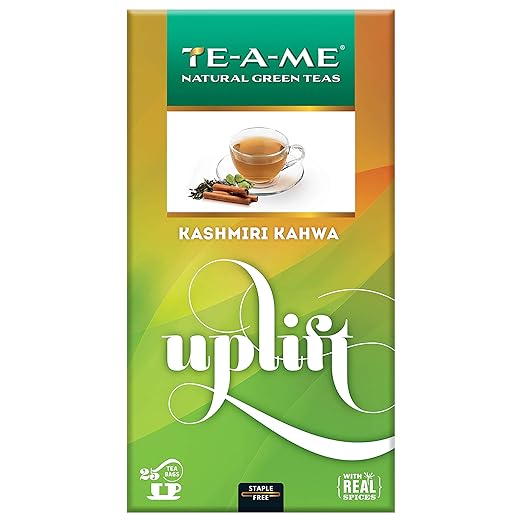 Uplift Kashmiri Kahwa Natural Green Tea, 25 Tea Bags - 100% Natural Ingredients - Green Tea, Cinnamon, Cardamom