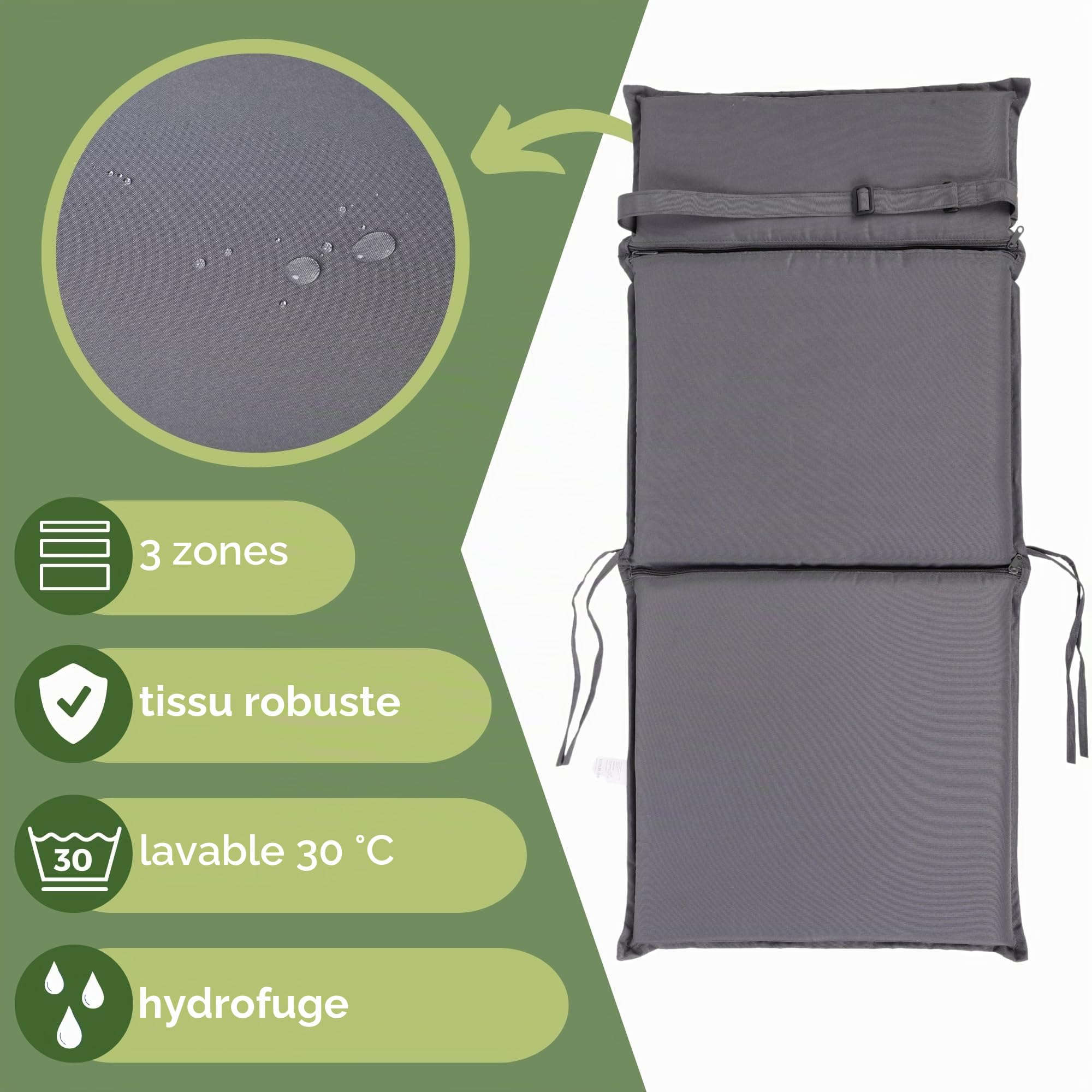 Albatros International Albatros Lot de 4 coussins pour chaise de jardin - Anthracite - 99 x 45 cm - Pour chaise à dossier haut - Résistant aux UV et imperméable - Convient pour chaises pliantes