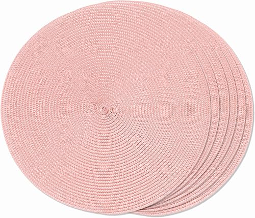 Miniatura 22 de FunWheat Juego de 6 manteles individuales redondos trenzados para mesas de comedor, tejidos, lavables, antideslizantes, para decoración (rojo Rojo