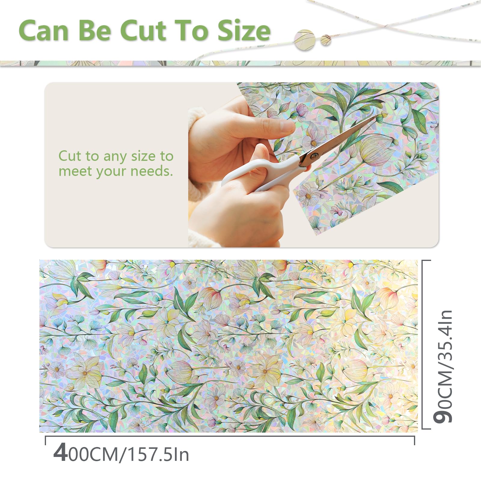 FINNEZ Pellicola per Finestra - Anti UV Effetto Arcobaleno Elettrostatica per Vetri, Non Aderente, Pellicola Adesiva Vetri, Decorativo per Casa Ufficio Camera da Letto Cucina, 90 x 400 CM