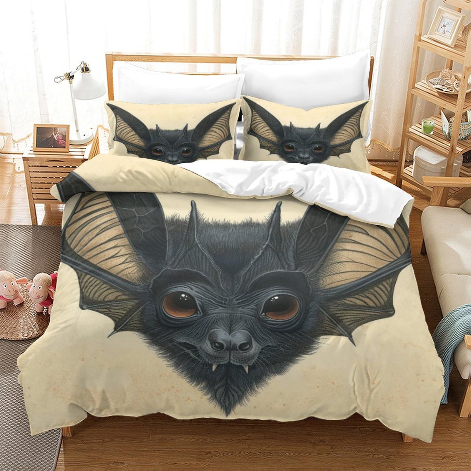 P1S9U7W5Y Unique 3D Printed Bat Pattern Duvet Cover Set 3pcs Microfiber Bat Bedding Set King