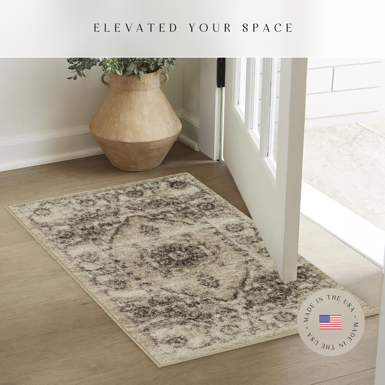 Maples Rugs Lexington Farmhouse Area Rugs – Made in USA – Washable, Non Slip Indoor Carpet for Entryway, Foyer, Kitchen, and Bathroom, 1'8 x 2'10, Taupe/Grey