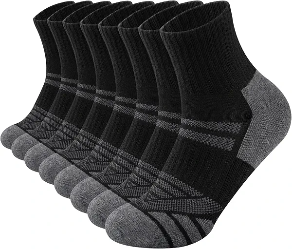 COOPLUS Mens Cushioned Ankle Socks Athletic Performance Quarter Socks Moisture Wicking Running Socks(8 Pairs)