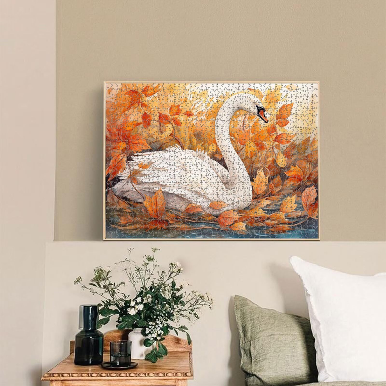 Puzzle 1000 Teile für Erwachsene, Herbst & Schwan Holzpuzzle, 1T#485