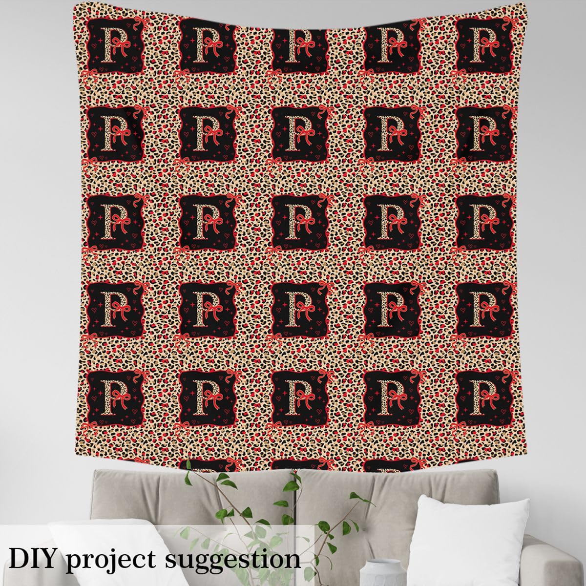 Homemissing Rosso marrone leopardo Tessuto 460x150cm rosso Bowknot Tessuti per cucire artigianato lettera iniziale P morbido flanella arredamento interno per progetti fai da te a casa Cute Girly Bow