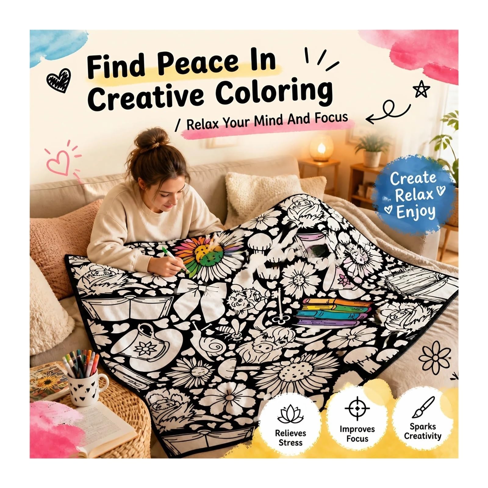 coperta da colorare Coperta colorata fai-da-te artigianale colorare fatta a mano(Book)